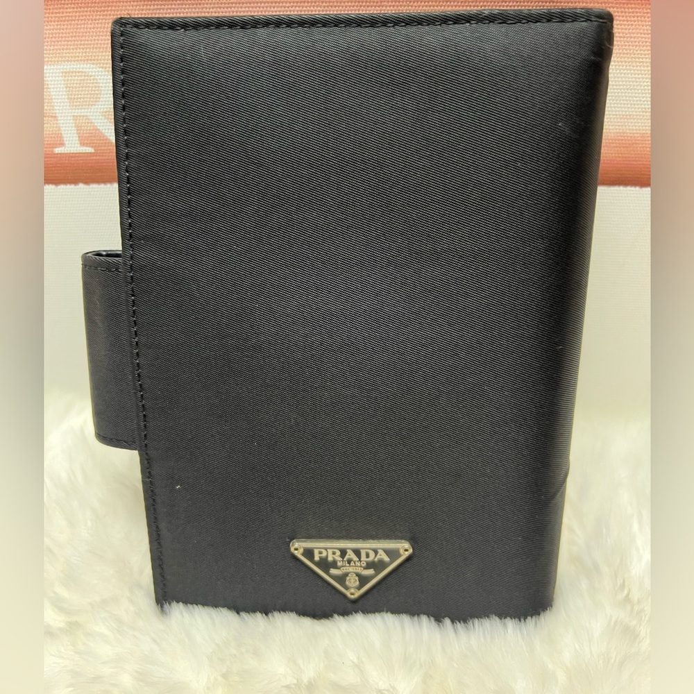 Prada Black Saffiano Leather Agenda With Logo Plaque